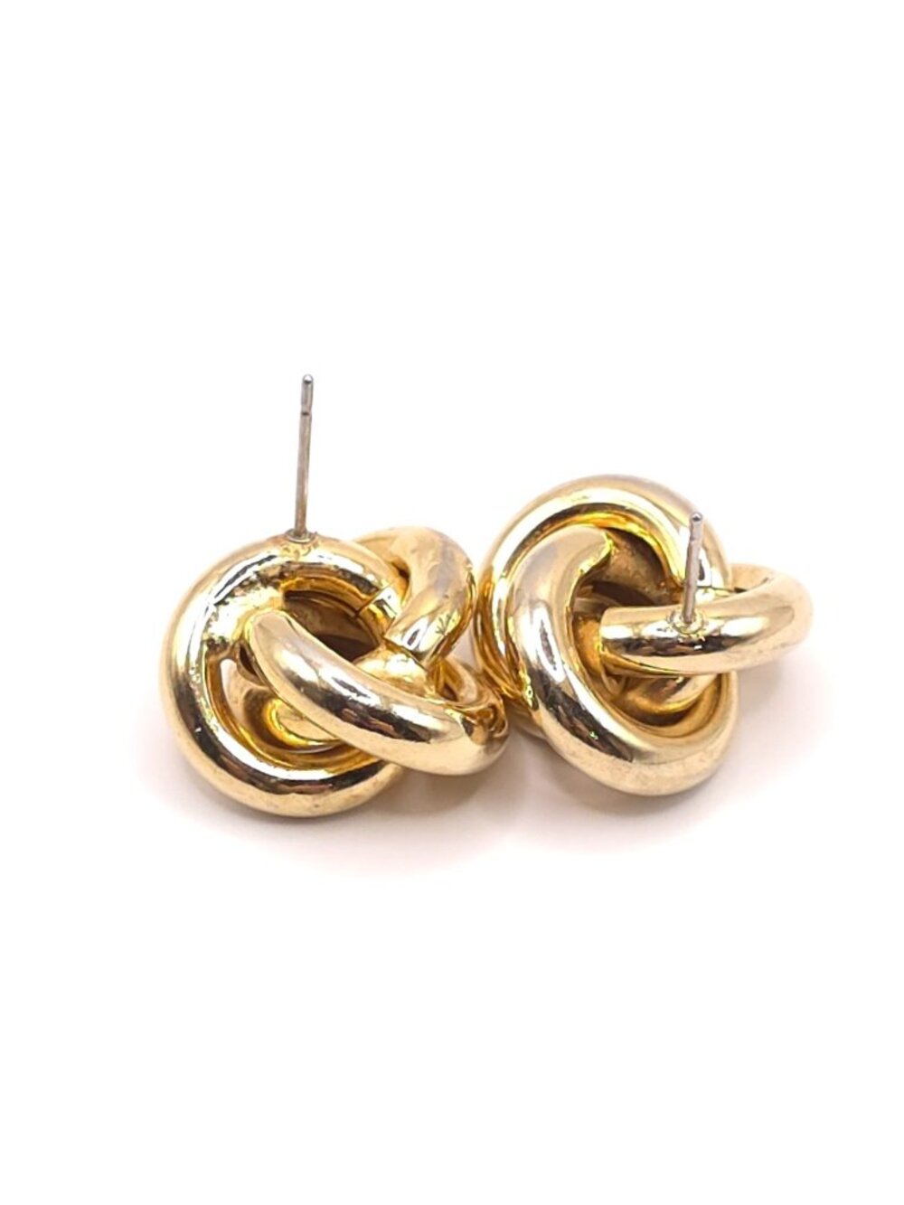 Gold Two Tone Love Knot Stud Earrings Elegant Twisted Design